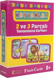 Eğitici Flash Card Book Okul Öncesi Hayvanlar 2 ve 3 Parçalı Tamamlama Kartları - 1