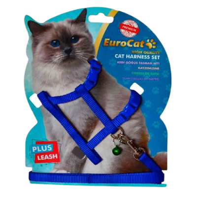 Eurocat Kedi Göğüs Tasması Düz Mavi - 1