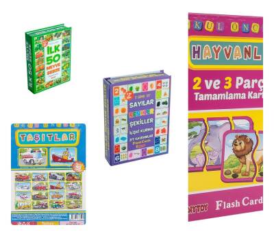 Flash Card Seri ( Taşıtlar + Sayılar Renkler + ilk 50 Meyve ve Sebze + Hayvanlar+ İlk 50 sözcük) 5 set - 1