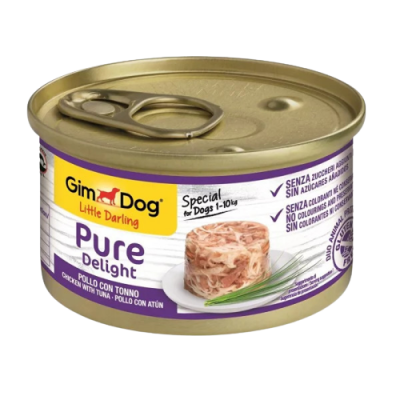 GimDog Pure Delight Jöle İçinde Parça Tavuklu ve Ton Balıklı Yetişkin Köpek Konservesi 85 Gr - 1