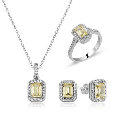 ​Gümüş Baget Sarı Topaz Taşlı Bayan Set - 1