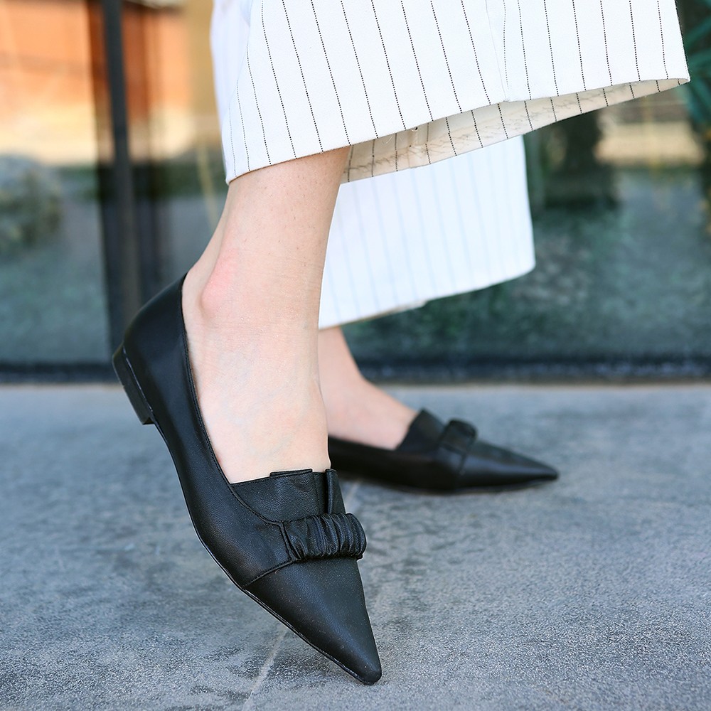 Mirga Siyah Cilt Topuklu Ayakkabı