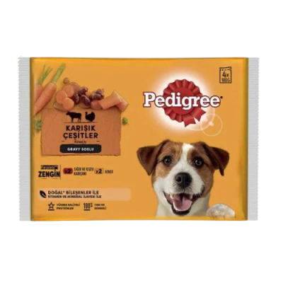 Pedigree Pouch Sığır Etli Kuzulu ve Hindili Yetişkin Köpek Konservesi 100gr (4'lü) - 1