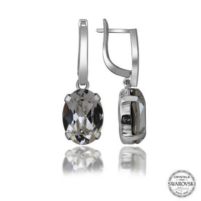 Swarovski Crystal Taşlı Gümüş Beyaz Oval Sallantılı Kadın Küpe - 1