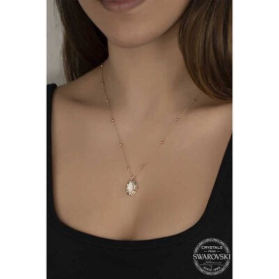 Swarovski Crystal Taşlı Rose Top Zincir Oval Gümüş Kadın Kolye - 2