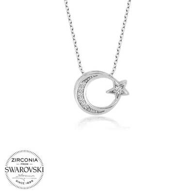 Swarovski Taşlı Gümüş Ayyıldız Bayan Kolye - 1