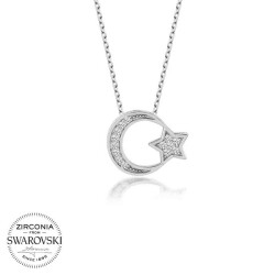 Swarovski Taşlı Gümüş Ayyıldız Bayan Kolye - 1