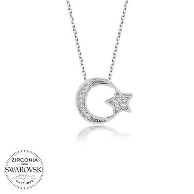 Swarovski Taşlı Gümüş Ayyıldız Bayan Kolye - 1