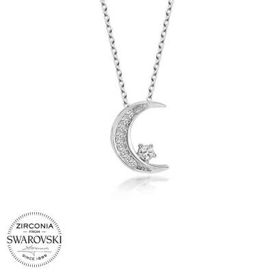 Swarovski Taşlı Gümüş Ayyıldız Bayan Kolye - 1