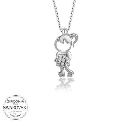 Swarovski Taşlı Gümüş Çocuk Bayan Kolye - 1