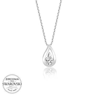 Swarovski Taşlı Gümüş Damla Bayan Kolye - 1