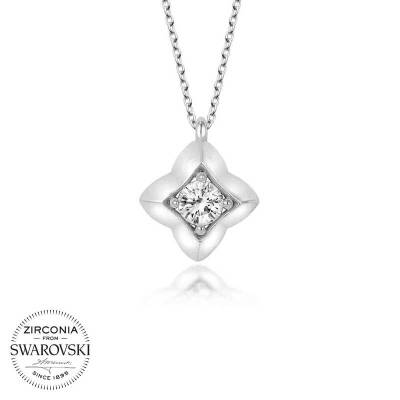 Swarovski Taşlı Gümüş Dörtgen Bayan Kolye - 1