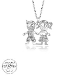 Swarovski Taşlı Gümüş Erkek Kız Çocuk Bayan Kolye - 1