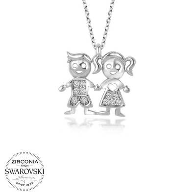 Swarovski Taşlı Gümüş Erkek Kız Çocuk Bayan Kolye - 1