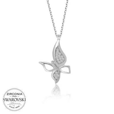 Swarovski Taşlı Gümüş Kelebek Bayan Kolye - 1