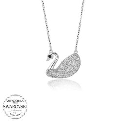 Swarovski Taşlı Gümüş Kuğu Bayan Kolye - 1