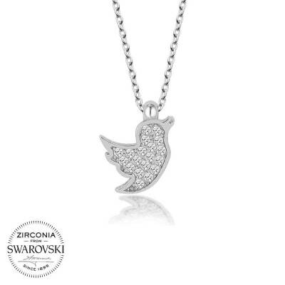 Swarovski Taşlı Gümüş Kuş Bayan Kolye - 1