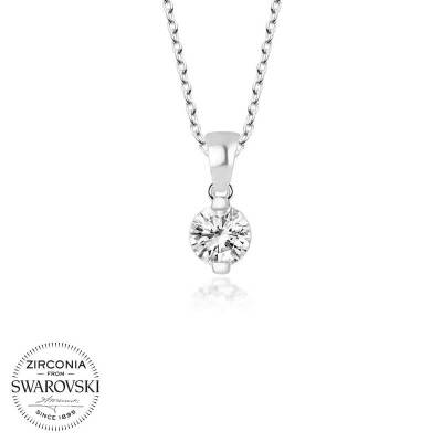 Swarovski Taşlı Gümüş Tektaş Bayan Kolye - 1