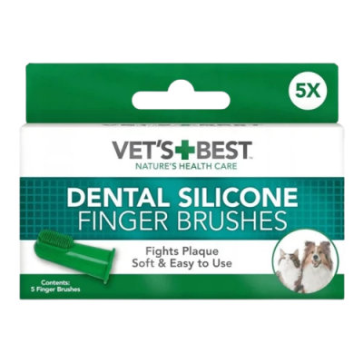 VET'S BEST Kedi ve Köpekler için Silikon Başlıklı Parmak Diş Fırçası 5,5cm (5'li) (Yeşil) - 1