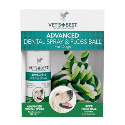 VET'S BEST Köpek Ağız ve Diş Bakım Spreyi 120ml ve Diş Temizleyici Halat Top 16cm (2'li Set) - 1