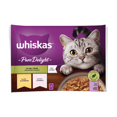 Whiskas Pouch Pure Delight Jöle İçinde Tavuklu ve Somonlu Yetişkin Kedi Konservesi 85gr (4'lü) - 1